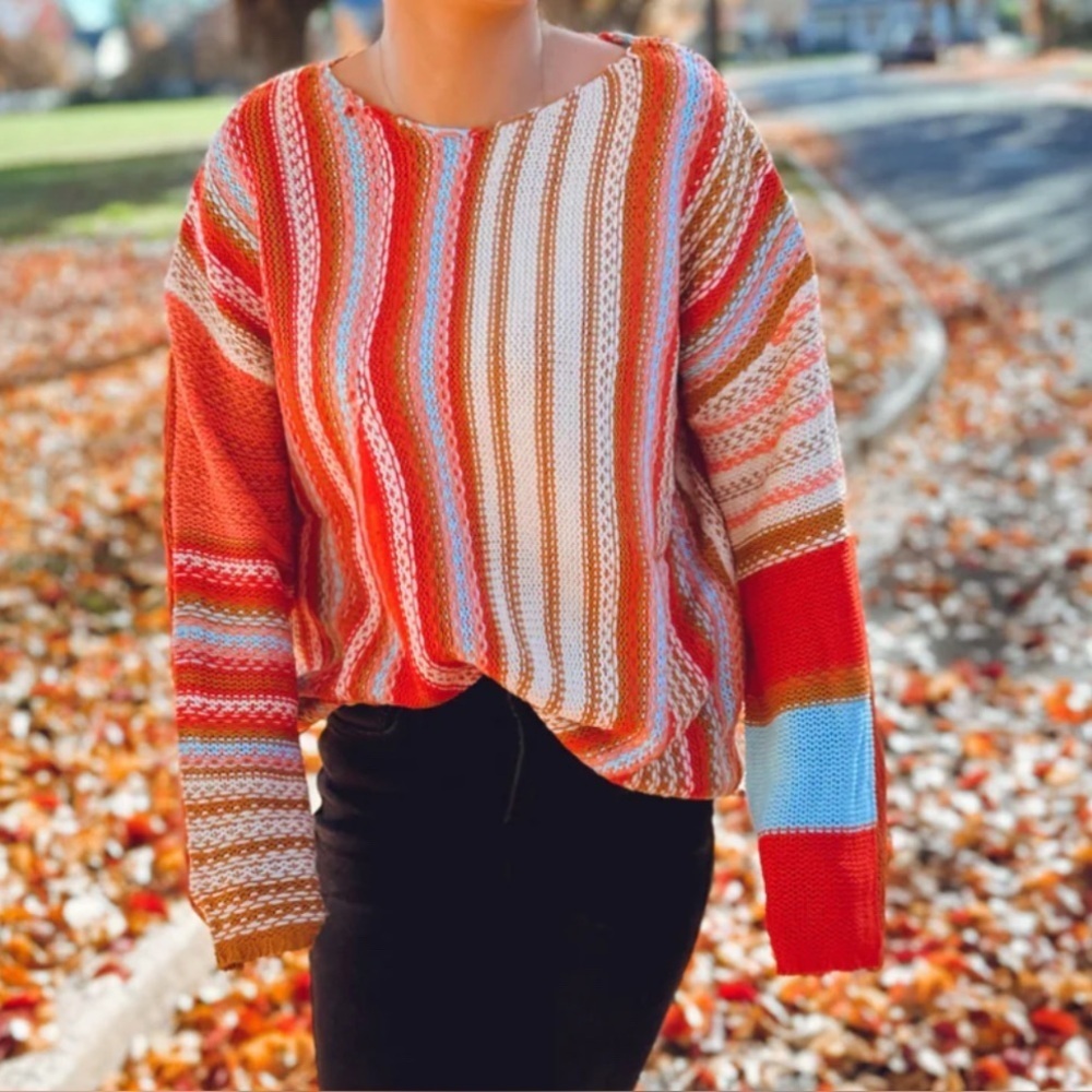 Polagram by Piper & Scoot Willis Woven Sweater size 1XL Abstract Striped